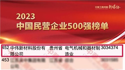 貴州兩家上榜企業之一！中偉股份首次躋身民營企業500強